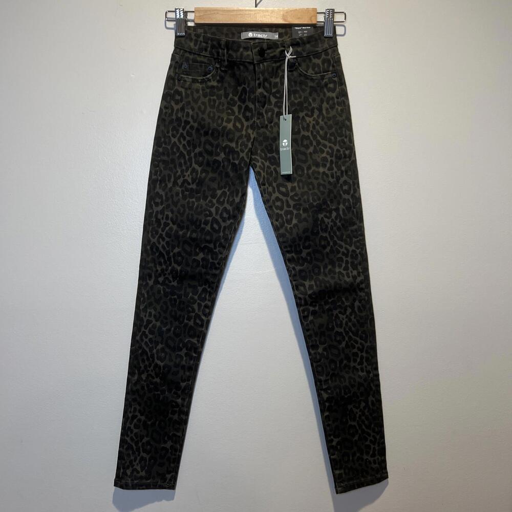 TRACTR Girl's Diane Mid Rise Leopard-Print Skinny Jeans size‎ 14 NWT
